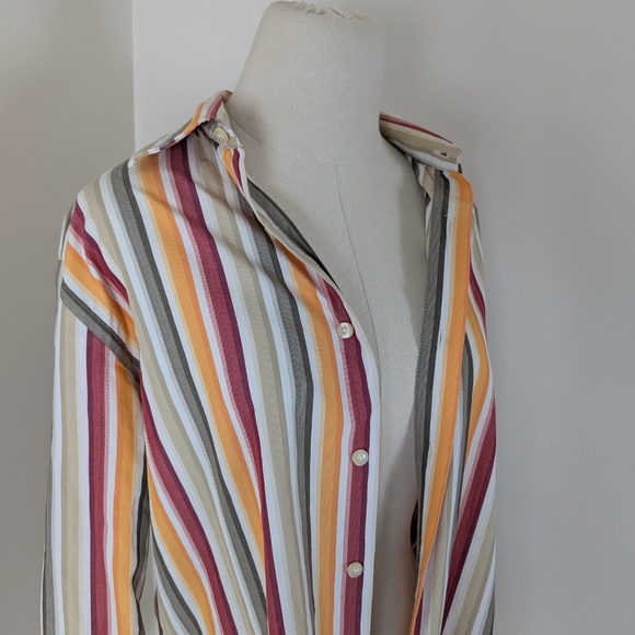 Gap Striped Button Up Blouse Cotton Poplin Long Sleeve Down Collar - Picture 8 of 9